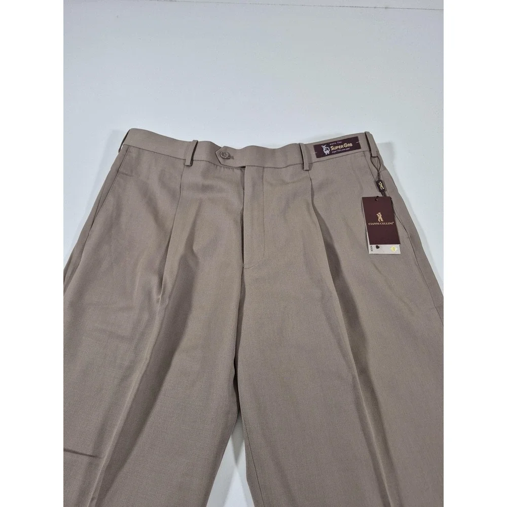 Cianni Cellini Dress Pants Mens 40x36 Tan SuperGab Wool Pleated Capri 1P NWT